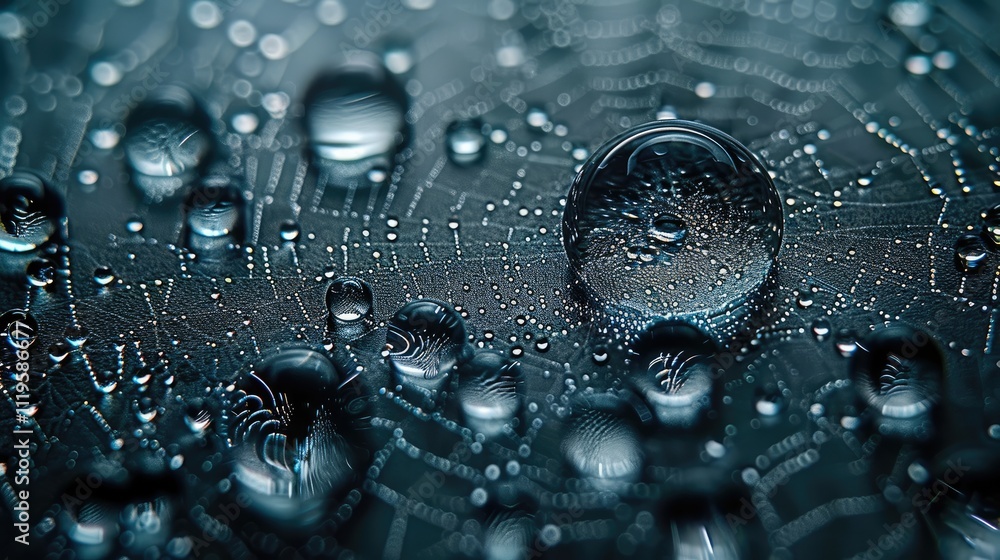 Aufkleber close-up of raindrops on a spiderweb, creating a beautiful natural pattern.