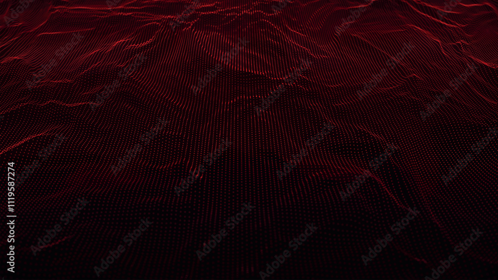 Poster futuristic point wave of particles. visualization of sound waves. dark background. technology or sci