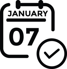 January 7 Calendar Day or Calender Date for Deadlines or Appointment. Calendar vector icon. Deadline. Date. 
