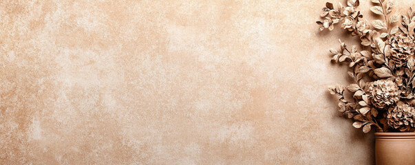 Aesthetic dried flower arrangement in a simple terracotta pot against a textured wall.