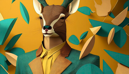Deer concept and surreal scene. Digital illustration, manipulation.