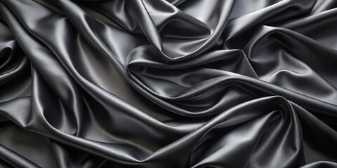 Obraz premium Flowing black silk satin fabric background with soft drapery , elegant, luxurious, smooth, texture, silk, satin, black