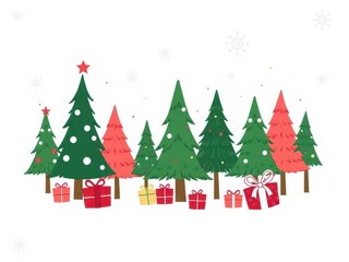 Fototapeta premium Big set of Christmas design elements in doodle style including snowflakes, Christmas trees, presents, and ornaments, handwritten, seasonal, green