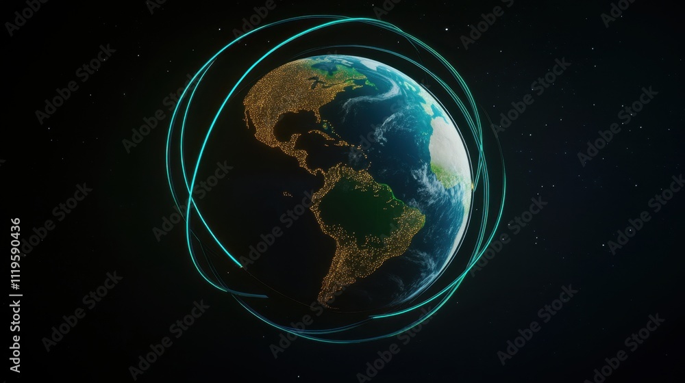 Poster glowing connection lines surrounding earth's surface, symbolizing global communication and connectiv