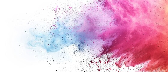 Fototapeta premium A vivid burst of blue and pink powder clouds against a white background, capturing dynamic contrast and lively artistic expression.
