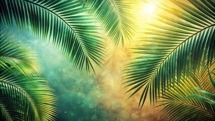 Abstract tropical vintage background with palm leaves in sunlight, tropical, vintage, background, palm leaves, sunlight