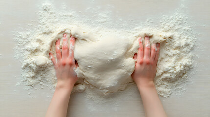 Fototapeta premium Close up cooking actionkneading dough in a bright kitchen environment capturing the art of baking
