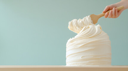 Close up of cake cooking process kitchen food photography bright environment artistic viewpoint culinary concept