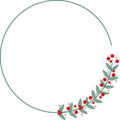 Circle Frame Or Wreath Decorated With Red Cherry And Green Leaves