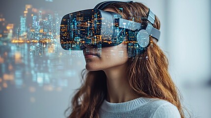 Engineer Exploring Virtual City Design Through Immersive VR Headset Technology