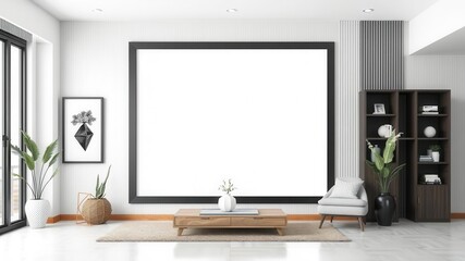 Fototapeta premium A poster mockup hanging on clips on a white wall in a cozy home setting, display, template