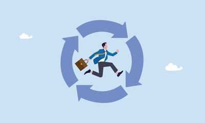 Working habit, businessman running on habit circle arrow diagram, life cycle or daily routine behavior, agile development, discipline or working efficiency, procedure or process to success concept.