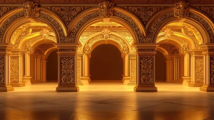 Fototapeta premium Ornate architectural interior with golden arches and intricate designs.