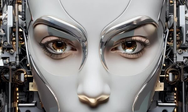 symbiosis between humans and robots, emphasizing the elegance and grace in the integration of bionic elements.