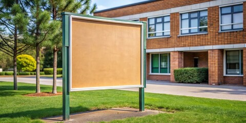 Blank signboard mockup on a school campus bulletin board for educational institution event posters, school, campus