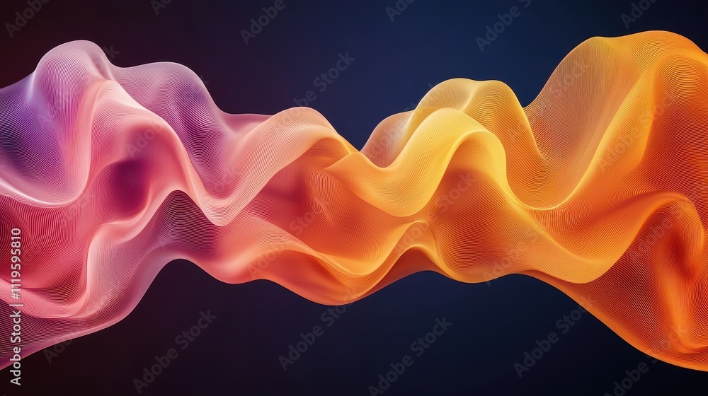 Poster voice sound projection concept, elegant wave patterns visualized in soft colors flowing together in 