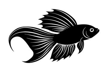 Betta Fish Silhouette (Betta Splendens) Elegant Betta with Flowing Fins for Art & Prints