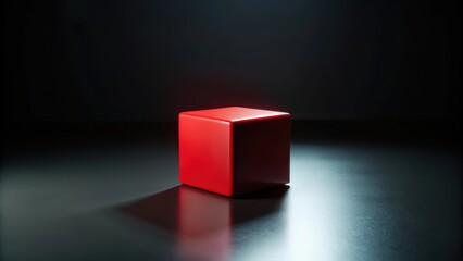 Red cube standing out against black background, red, cube, black, contrast, isolated, bold, geometric, shape, striking, minimalist