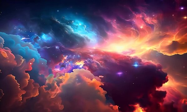 celestial background featuring a distant galaxy, colorful nebulas, and a cosmic wonderland.