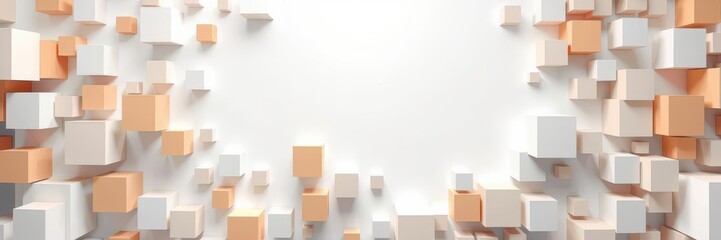Randomly arranged white cube boxes create a block background with copy space, space, copy, wallpaper