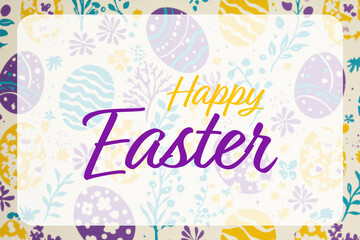Obraz premium Colorful Easter greeting card with eggs and floral design for spring celebrations