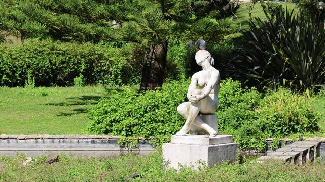 Woman statue at Parque Eduardo VII park in Lisbon, Portugal