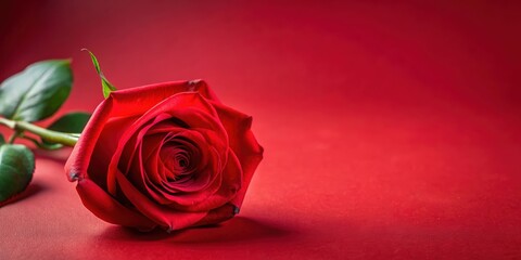 Red rose on a red background for Valentine's Day celebration , love, romance, flowers, bouquet, gift, petals, symbol