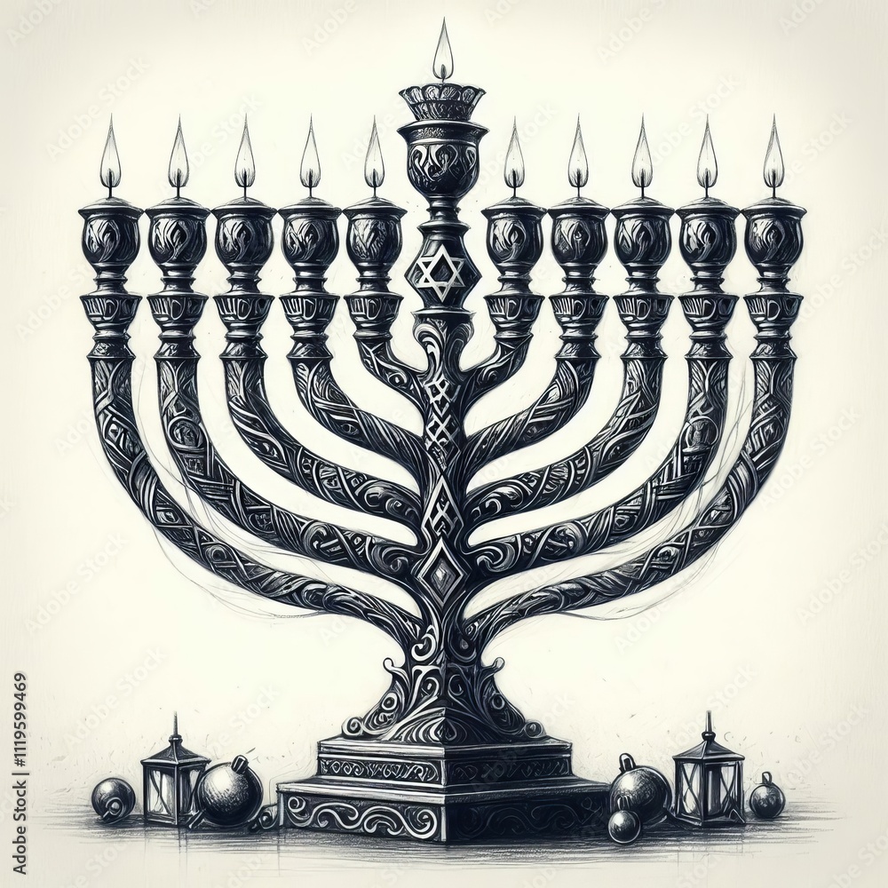 Poster 19 menorah sketch a sketch of a menorah created using pencils or