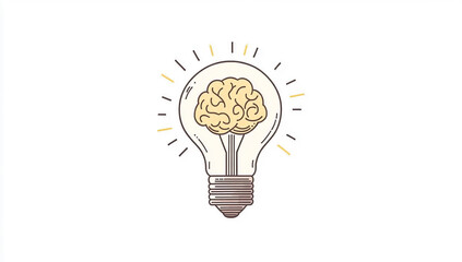 Light bulb with brain illustration representing creativity and innovative ideas in a minimalist design