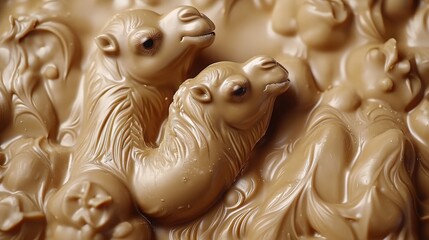Intricate camel carvings in rich beige highlight expert craftsmanship