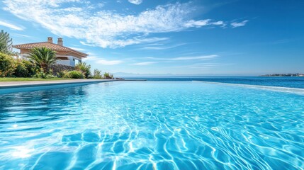 Fototapeta premium Infinity pool overlooking a beautiful ocean.