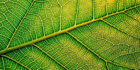 Close up view of leaf vein structure in shades of green and yellow, organic, intricate, detailed, nature, texture, plant