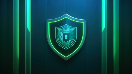 Fototapeta premium Futuristic shield design with a lock, symbolizing data security and digital protection in a networked environment