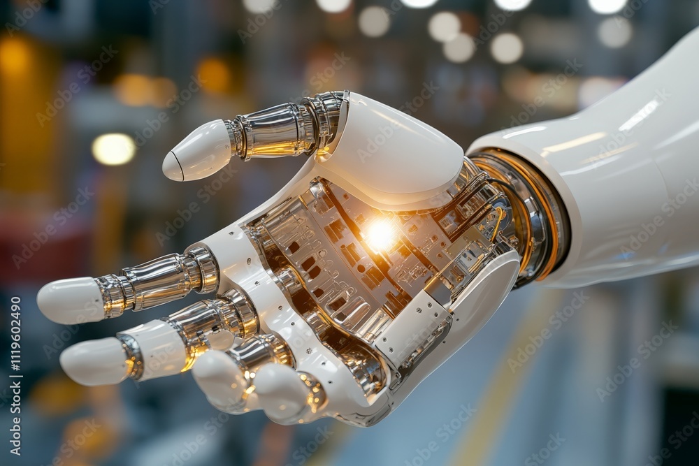 Aufkleber advanced robotic hand displaying intricate machinery in a modern industrial setting