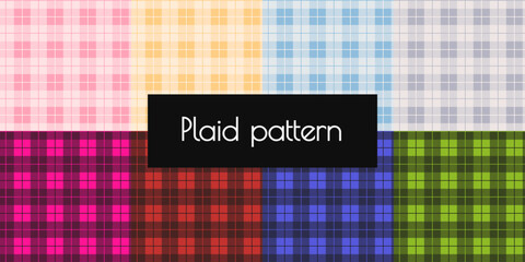Pastel and bright plaid pattern. Set of plaid patterns for fabric swatches and packaging. Vector patterns