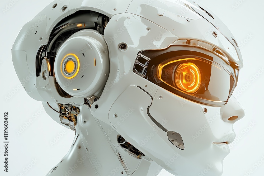 Aufkleber innovative robot design featuring an advanced artificial intelligence head with glowing eyes and int