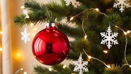 red christmas ball on a tree