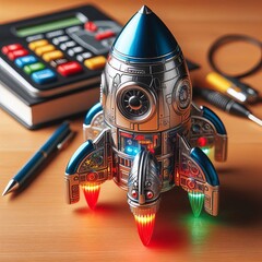 Tin Toy Rocket Ship Tin toy rocket ship with flashing lights and