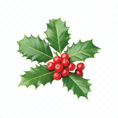 abstract 3d eye catching Holly leaves and berries displayed isolated on White background