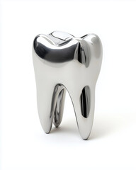 Shiny metallic tooth sculpture isolated
