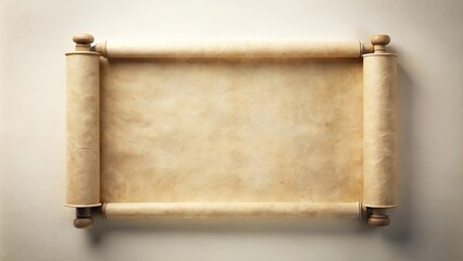 Blank antique parchment scroll with wooden rollers, perfect for adding text or imagery