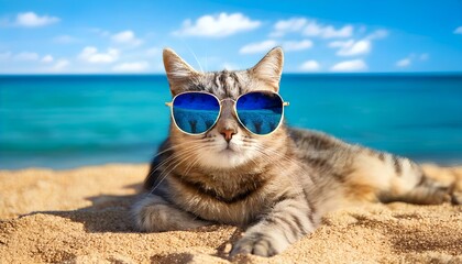 Fototapeta premium Cool Cat on Beach Vacation: A Feline Summer Idyll