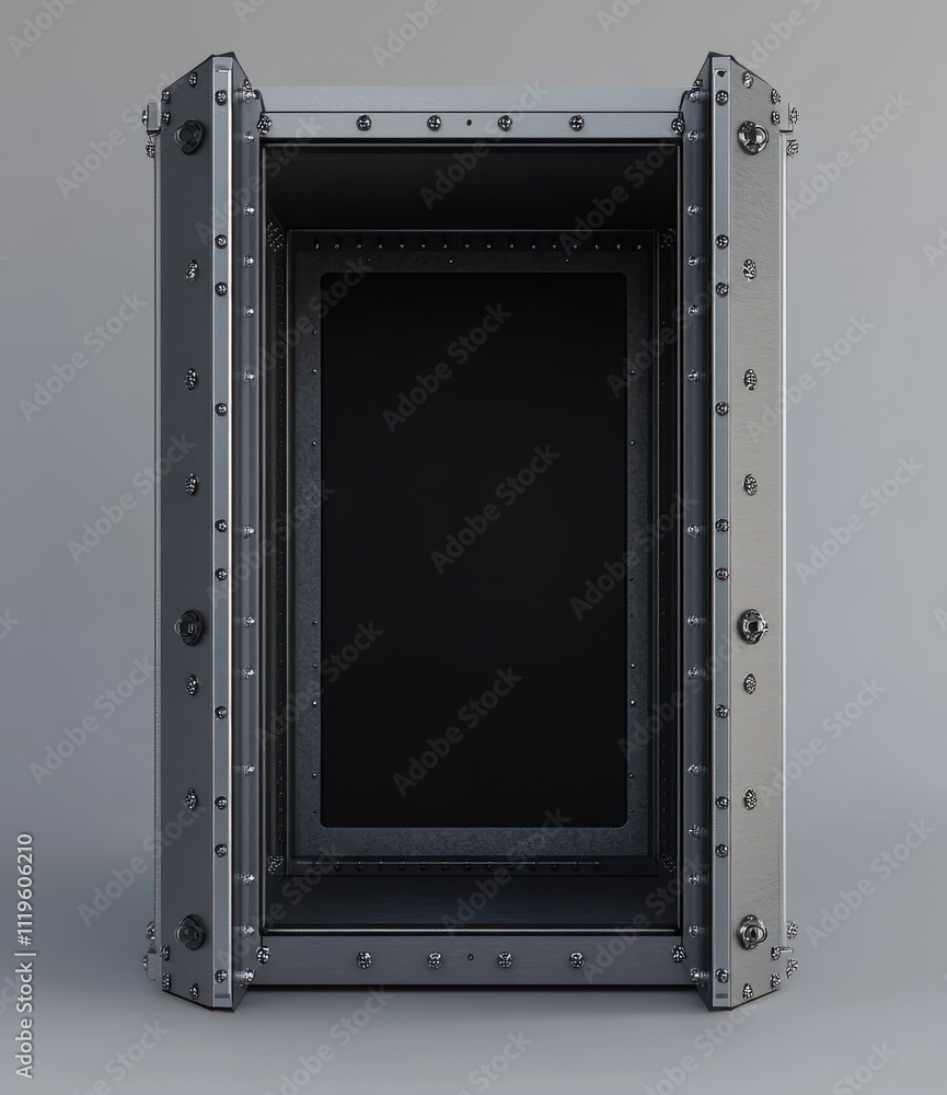 Poster empty steel safe for storage with distinctive metallic locking mechanism and smooth surface ideal fo