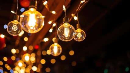 String of wired bulbs casting a warm glow on a white background, design, bulbs