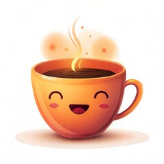 Cartoon Coffee Cup with Face and Steaming Hot Liquid