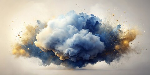 Abstract Blue and Gold Powder Cloud Burst in Motion