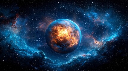 Obraz premium Glowing Planet Earth in the Cosmic Vastness of the Starry Universe