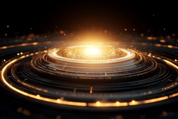 Fototapeta premium Abstract digital art showcasing glowing concentric circles against a dark background with a bright center