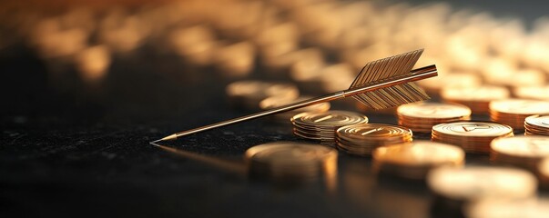 Achieving wealth arrow through gold coins and financial goals