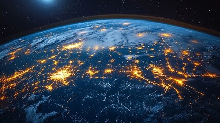 Obraz premium Glowing Earth Rotating in Space with Flickering City Lights at Night